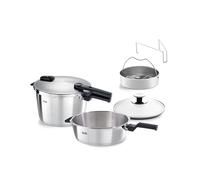 Fissler Vitaquick Premium - Juego de 2 ollas a presión (26 cm de diámetro, olla a presión de 8 l + sartén a presión de 4 litros) con inserto, tapa de cristal adicional, 2 niveles de cocción, fabricado