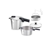 Fissler Vitaquick Premium/Set de olla a presión 2 piezas, Ø 22 cm (olla a presión 6 L + 3,5 litros) con inserto, tapa de cristal adicional, 2 niveles de cocción, fabricado en Alemania - Inducción