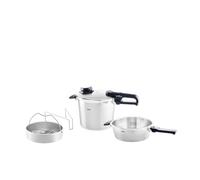 Fissler Vitavit Premium, Juego de ollas a presión, 4 piezas, olla a presión de 6 L y de 2,5 L, ambas con un diámetro de 22 cm, incluye tapa de metal, accesorio de cocción al vapor, inducción