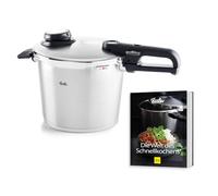 Fissler Vitavit Set de olla a presión, 6 l y 22 cm de diámetro, con accesorio de cocción al vapor y libro de recetas gratis, Olla de acero inoxidable, 4 niveles de cocción, inducción