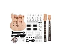 Fistrock Kit de guitarra eléctrica de doble cuello, kit de guitarra para principiantes, 12 cuerdas para diestros con cuerpo de caoba, cuello de caoba, diapasón de palisandro, herrajes cromados, para