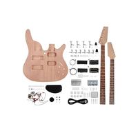 Fistrock Kit de guitarra eléctrica y bajo de doble cuello, kit de guitarra de 6 cuerdas y 4 cuerdas para diestros con cuerpo de caoba, cuello de caoba, diapasón de palisandro, construye tu propio bajo