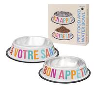 Fisura - 2 Cuencos para Perros de Acero Inoxidable “Bon appétit”. Tazón Antideslizante para Mascota Multicolor. Recipiente para Comida de 500 ml y Recipiente para Bebida de 1000 ml