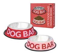 Fisura - 2 Cuencos para Perros de Acero Inoxidable “Dog Bar” Tazón Antideslizante para Perro Rosa y Rojo. Recipiente para Comida de 500 ml y Recipiente para Bebida de 1000 ml