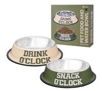 Fisura - 2 Cuencos para Perros de Acero Inoxidable “o’Clock” Tazón Antideslizante para Perro Verde y Beige. Recipiente para Comida de 500 ml y Recipiente para Bebida de 1000 ml