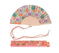 Fisura - Abanico original con estampado de higos. Abanico de madera moderno y colorido. Ventilador de mano naranja. Colgador incluido. Medidas: 42,5 x 23 cm