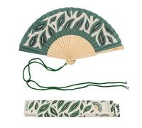 Fisura - Abanico Original con Estampado de Hojas. Abanico de Madera Moderno y Colorido. Ventilador de Mano Verde. Colgador Incluido. Idea de Regalo Divertido. 42,5 x 23 cm