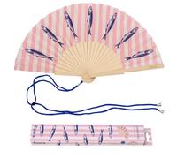 Fisura - Abanico original con estampado de sardinas. Abanico de madera moderno y colorido. Ventilador de mano rosa. Colgador incluido. Idea de regalo divertido. 42,5 x 23 cm