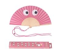 Fisura - Abanico original con estampado de ojos rosas. Abanico de madera moderno y colorido. Ventilador de mano rosa. Colgador incluido. Medidas: 42,5 x 23 cm