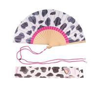 Fisura - Abanico original con estampado de vaca. Abanico de madera moderno y colorido. Ventilador de mano blanco y negro. Colgador incluido. Medidas: 42,5 x 23 cm
