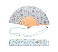 Fisura - Abanico original con estampado juvenil. Abanico de madera moderno y colorido. Medidas: 42,5 x 23 cm. Materiales: Madera y textil. (Patines, azul)