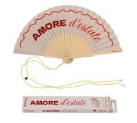 Fisura - Abanico Original con Mensaje “Amore d'estate”. Abanico de Madera Moderno y Colorido. Ventilador de Mano Rojo. Colgador Incluido. Idea de Regalo Divertida. 42,5 x 23 cm