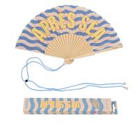 Fisura - Abanico original con mensaje “Après sea”. Abanico de madera moderno y colorido. Ventilador de mano ondas azules. Colgador incluido. Idea de regalo divertida. 42,5 x 23 cm