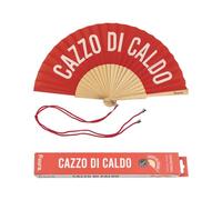 Fisura - Abanico Original con Mensaje “c*zzo di Caldo”. Abanico de Madera Moderno y Gracioso. Abanico Rojo y Blanco. Medidas: 42,5 x 23 cm. Madera y Textil.