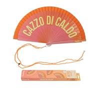 Fisura - Abanico original con mensaje “Cazzo di caldo”. Abanico de madera reversible moderno y colorido. Ventilador de mano degradado rosa y naranja. Colgador incluido. Medidas: 42,5 x 23 cm