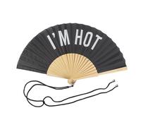 Fisura - Abanico original con mensaje “I’m hot”. Abanico de madera moderno y gracioso. Abanico negro. Abanico con cuelga abanico. 42 x 23 cm.