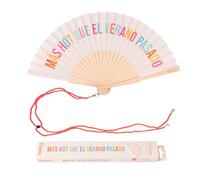 Fisura - Abanico original con mensaje “más h*t que el verano pasado”. Abanico de madera moderno y colorido. Ventilador de mano beige. Colgador incluido. Medidas: 42,5 x 23 cm