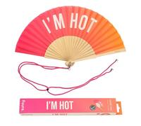 Fisura - Abanico original con mensaje “I’m hot”. Abanico de madera moderno y gracioso. Abanico rosa degradado. Abanico con cuelga abanico. 42,5 x 23 cm.