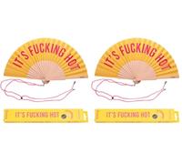 Fisura - Abanico original con mensaje en español o inglés. Abanico de madera moderno y colorido. Medidas: 42,5 x 23 cm. Materiales: Madera y textil. (Hot, amarilllo) (Paquete de 2)