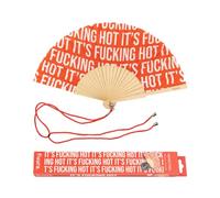 Fisura - Abanico original con mensaje “f*cking hot”. Abanico de madera moderno y gracioso. Abanico rojo con patrón. Abanico con cuelga abanico. 42,5 x 23 cm.
