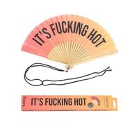 Fisura - Abanico original con mensaje “f*cking hot”. Abanico de madera moderno y gracioso. Abanico degradado en tonos rojos. Abanico con cuelga abanico. 42,5 x 23 cm.