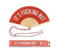 Fisura - Abanico original con mensaje “f*cking hot”. Abanico de madera moderno y gracioso. Abanico rojo y blanco. Abanico con cuelga abanico. 42,5 x 23 cm.
