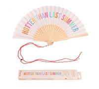 Fisura - Abanico Original con Mensaje Have Fun”. Abanico de Madera Moderno y Colorido. Ventilador de Mano de Purpurina Rosa. Colgador Incluido. (Last summer, beige)
