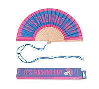 Fisura - Abanico original con mensaje “f*cking hot”. Abanico de madera moderno y colorido. Ventilador de mano azul y rosa. Colgador incluido. Medidas: 42,5 x 23 cm