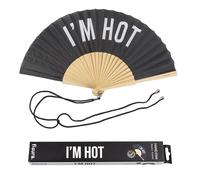 Fisura - Abanico original con mensaje “I’m hot”. Abanico de madera moderno y gracioso. Abanico negro. Abanico con cuelga abanico. 42 x 23 cm.