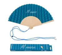 Fisura - Abanico original con mensaje “Il mare”. Abanico de madera moderno y colorido. Ventilador de mano azul. Colgador incluido. Idea de regalo divertida. 42,5 x 23 cm