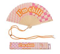 Fisura - Abanico Original con Mensaje “I'm Chill”. Abanico de Madera Moderno y Colorido. Ventilador de Mano Rosa. Colgador Incluido. Idea de Regalo Divertida. 42,5 x 23 cm