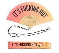 Fisura - Abanico original con mensaje “f*cking hot”. Abanico de madera moderno y gracioso. Abanico degradado en tonos rojos. Abanico con cuelga abanico. 42,5 x 23 cm.