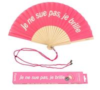 Fisura - Abanico original con mensaje “je ne sais pas”. Abanico de madera moderno y gracioso. Rosa. Con cuelga. 42,5 x 23 cm.