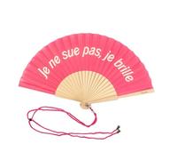 Fisura - Abanico original con mensaje “je ne sais pas”. Abanico de madera moderno y gracioso. Rosa. Con cuelga. 42,5 x 23 cm.