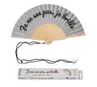 Fisura - Abanico Original con Mensaje “Je ne Sue Pas”. Abanico de Madera Moderno y Colorido. Ventilador de Mano de Purpurina Plata. Colgador Incluido. Idea de Regalo Divertida. 42,5 x 23 cm