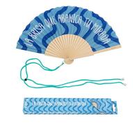 Fisura - Abanico Original con Mensaje “La Brisa Que abanica”. Abanico para la Feria de Madera. Ventilador de Mano Azul. Colgador Incluido. Idea de Regalo Divertida. 42,5 x 23 cm