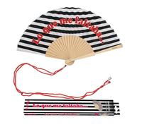 Fisura - Abanico Original con Mensaje “Lo Que me faltaba” Abanico de Madera Moderno y Colorido. Ventilador de Mano de Rayas Negro y Blanco. Colgador Incluido. Idea de Regalo Divertida. 42,5 x 23 cm