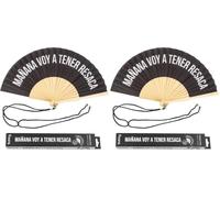 Fisura - Abanico Original con Mensaje “mañana voy a Tener Resaca”. Abanico de Madera Moderno y Gracioso. Abanico Negro. Abanico con cuelga Abanico. 42,5 x 23 cm. (Paquete de 2)