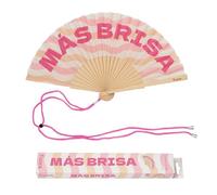 Fisura - Abanico Original con Mensaje “Más Brisa” Abanico de Madera Moderno y Colorido. Ventilador de Mano Ondas Rosas. Colgador Incluido. Idea de Regalo Divertida. 42,5 x 23 cm