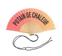 Fisura - Abanico original con mensaje “p*tain de chaleur”. Abanico de madera moderno y gracioso. Abanico degradado en tonos rojos. Abanico con cuelga abanico. 42,5 x 23 cm.