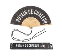 Fisura - Abanico Original Con Mensaje 'P*tain De Chaleur'. Moderno y Gracioso, Negro y Blanco. Medidas: 42,5 x 23 cm. Madera y Textil