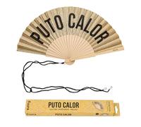 Fisura - Abanico Original con Mensaje “p*to Calor”. Abanico de Madera Moderno y Colorido. Ventilador de Mano de Purpurina Dorada. Colgador Incluido. Idea de Regalo Divertida. 42,5 x 23 cm