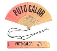 Fisura - Abanico original con mensaje “p*to calor”. Abanico de madera moderno y gracioso. Abanico degradado en tonos rojos. Abanico con cuelga abanico. 42,5 x 23 cm.