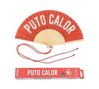 Fisura - Abanico original con mensaje “p*to calor”. Abanico de madera moderno y gracioso. Abanico rojo. Abanico con cuelga abanico. 42,5 x 23 cm.