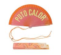 Fisura - Abanico original con mensaje “P*to calor”. Abanico de madera reversible moderno y colorido. Ventilador de mano degradado rosa y naranja. Colgador incluido. Medidas: 42,5 x 23 cm