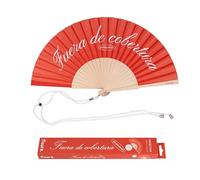 Fisura - Abanico original con mensaje “fuera de cobertura” Abanico de madera moderno y colorido. Ventilador de mano rojo. Colgador incluido. Medidas: 42,5 x 23 cm