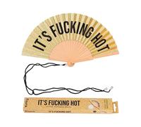 Fisura - Abanico original con mensaje “f*cking hot”. Abanico de madera moderno y colorido. Ventilador de mano de purpurina dorada. Colgador incluido. Medidas: 42,5 x 23 cm