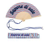 Fisura - Abanico Original con Mensaje “Sapore di Sale”. Abanico de Madera Moderno y Colorido. Ventilador de Mano Azul. Colgador Incluido. Idea de Regalo Divertida. 42,5 x 23 cm