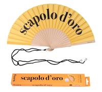 Fisura - Abanico Original con Mensaje “scapolo D'oro”. Abanico para Bodas. Ventilador de Mano Moderno y Colorido. Colgador Incluido. Medidas: 42,5 x 23 cm
