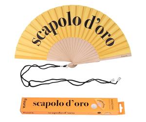 Fisura - Abanico Original con Mensaje “scapolo D'oro”. Abanico para Bodas. Ventilador de Mano Moderno y Colorido. Colgador Incluido. Medidas: 42,5 x 23 cm